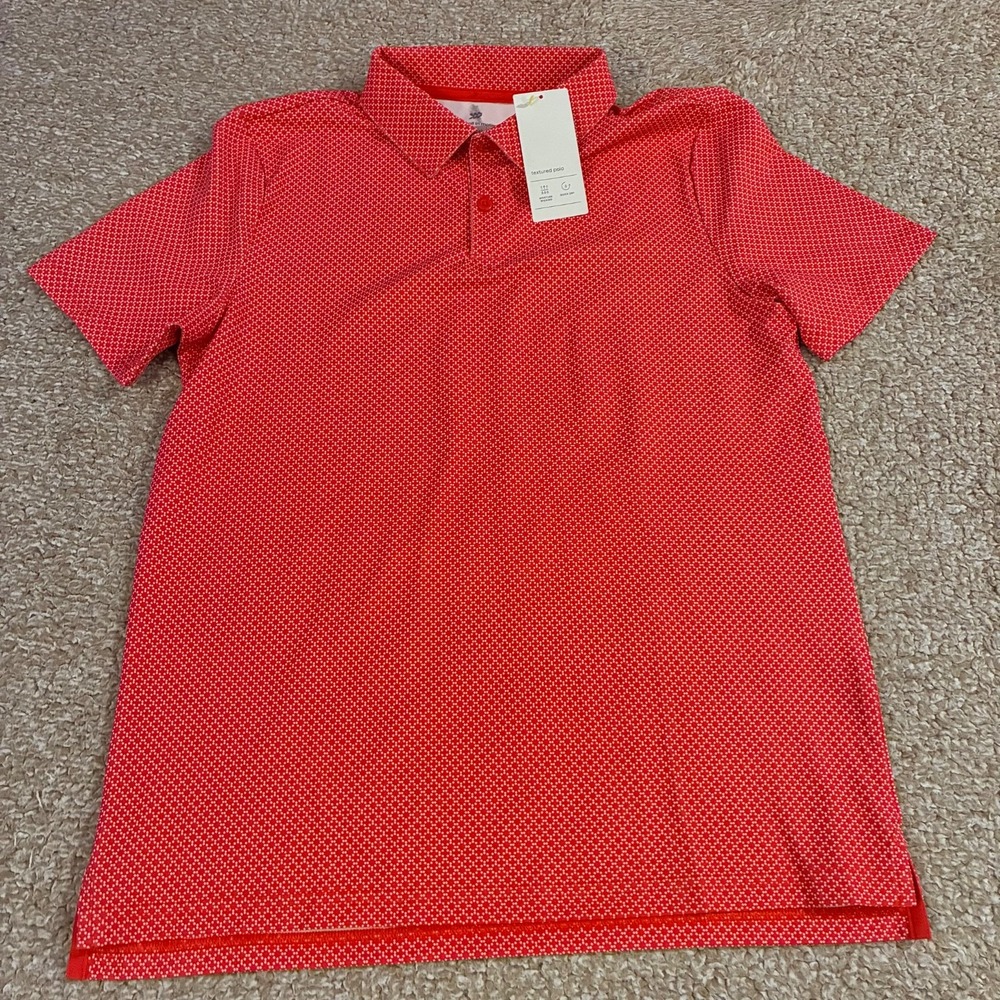 All In Motion Textured Polo Shirt Red White Print Boys XL 14 NWT
